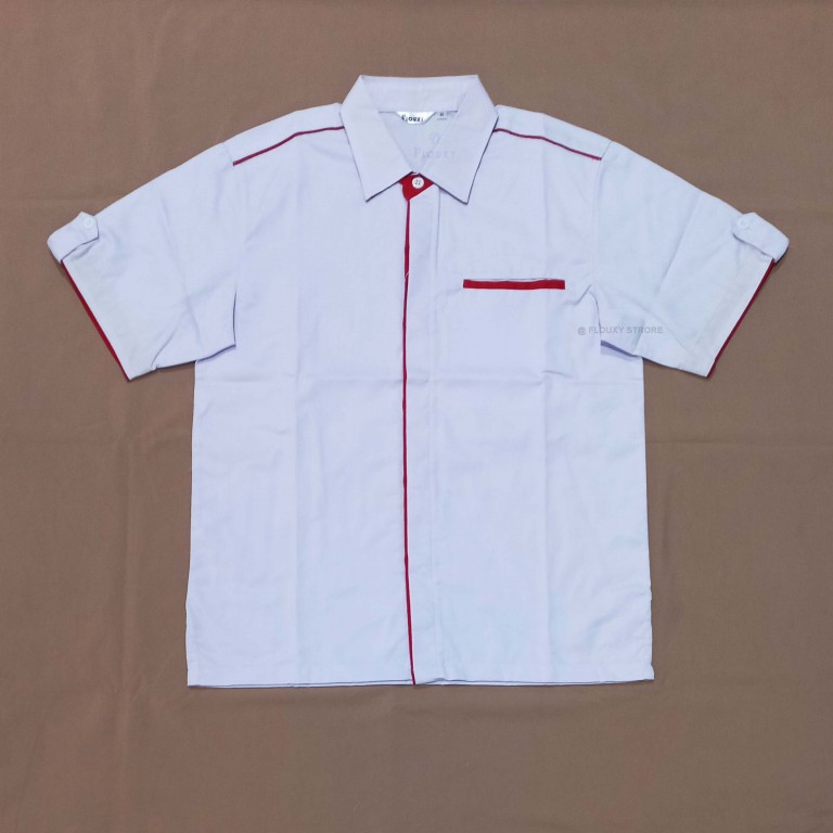 Kemeja Seragam BC011 Putih List Merah - Gambar 2