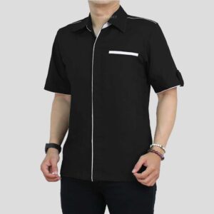 Kemeja Seragam BC011 Hitam List Putih