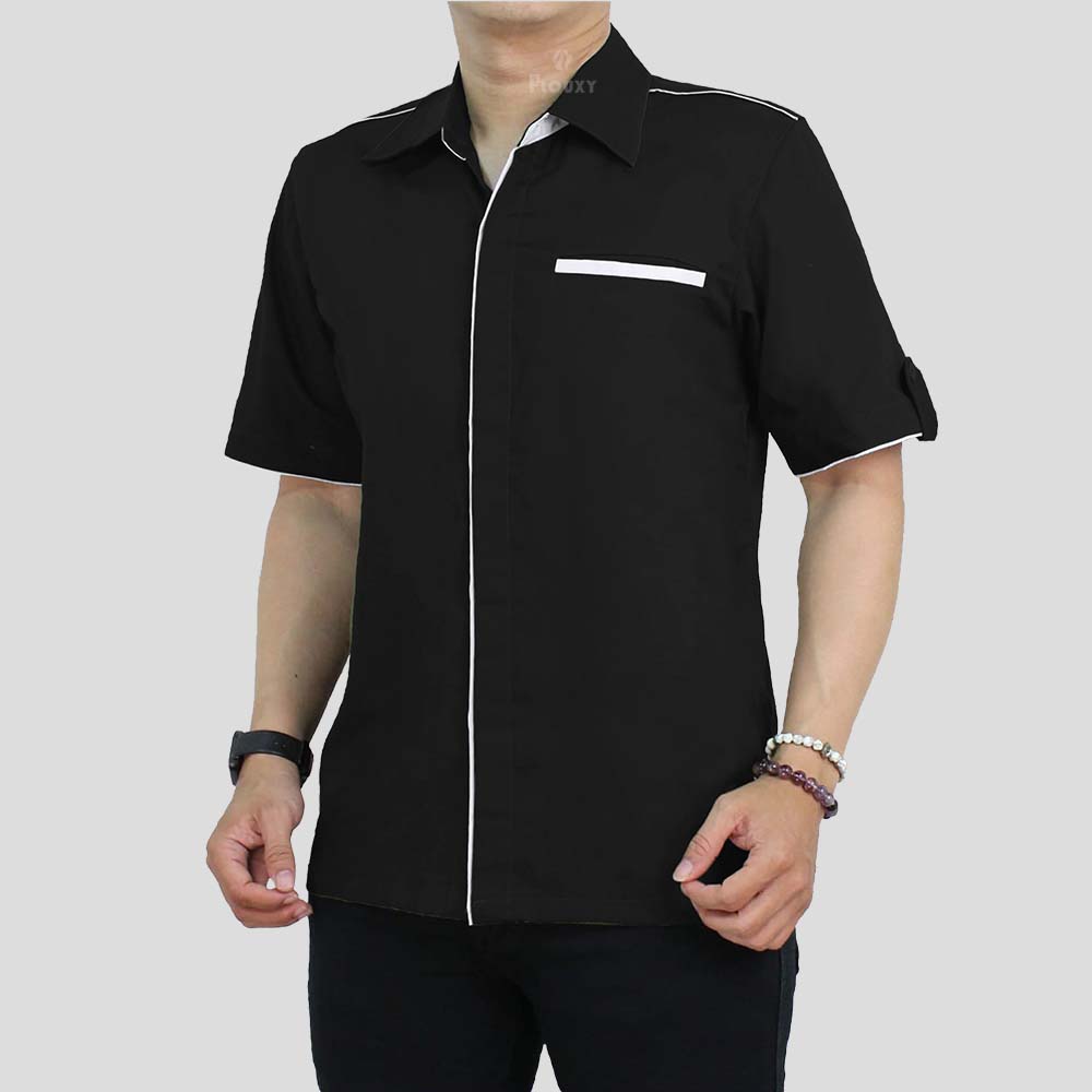 Kemeja Seragam BC011 Hitam List Putih