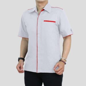 Kemeja Seragam BC011 Putih List Merah