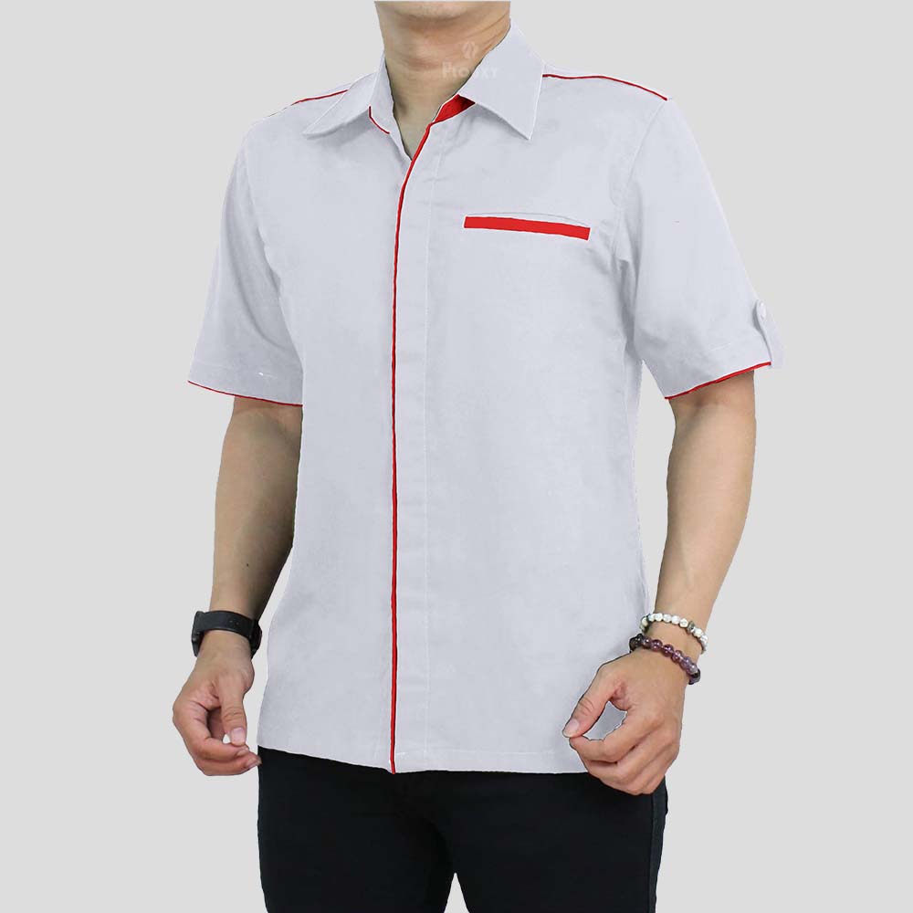 Kemeja Seragam BC011 Putih List Merah