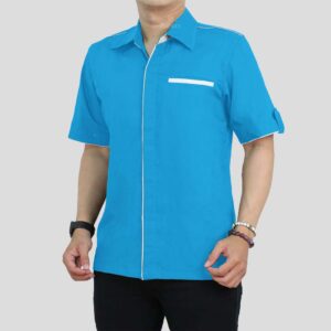 Kemeja Seragam BC011 Turkis List Putih